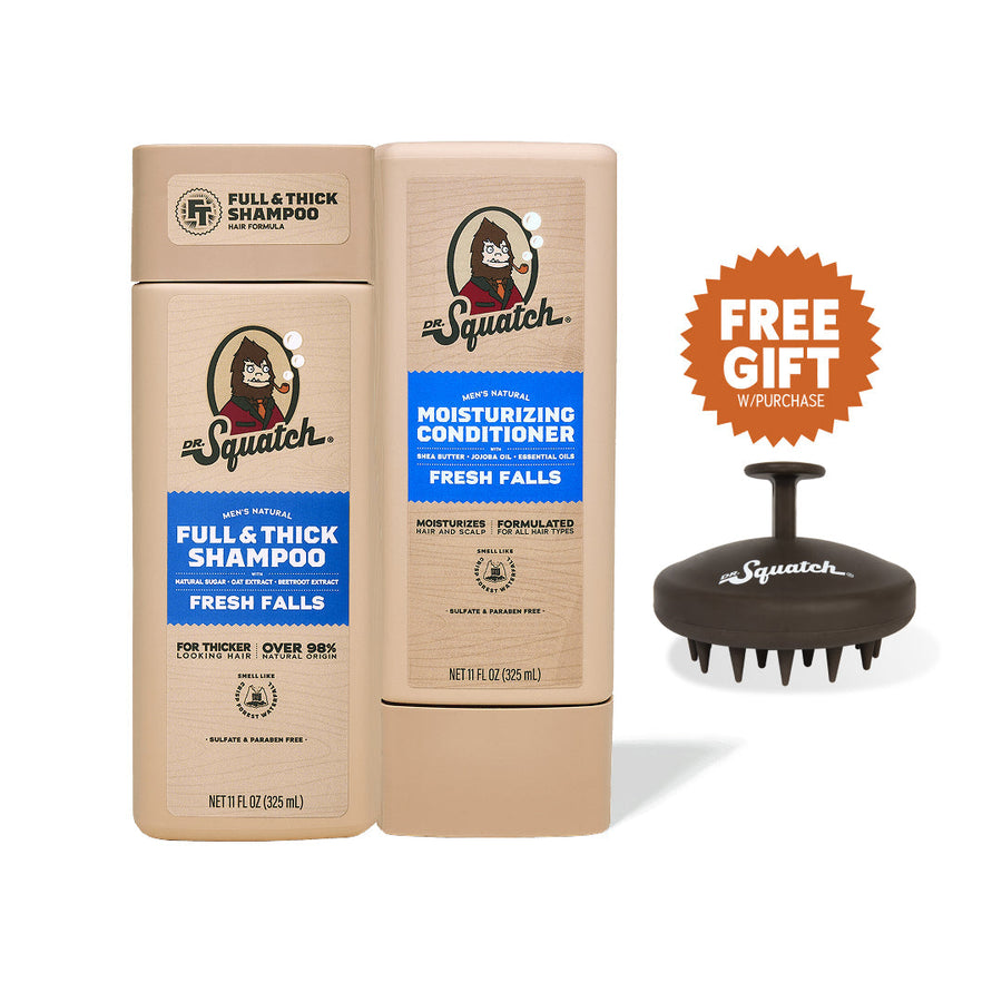 Dr. Squatch Hair Care Kit + Free Scalp Scrubber | Full & Thick Shampoo | Moisturizing Conditioner | Natural Products for Men - Daily Choice